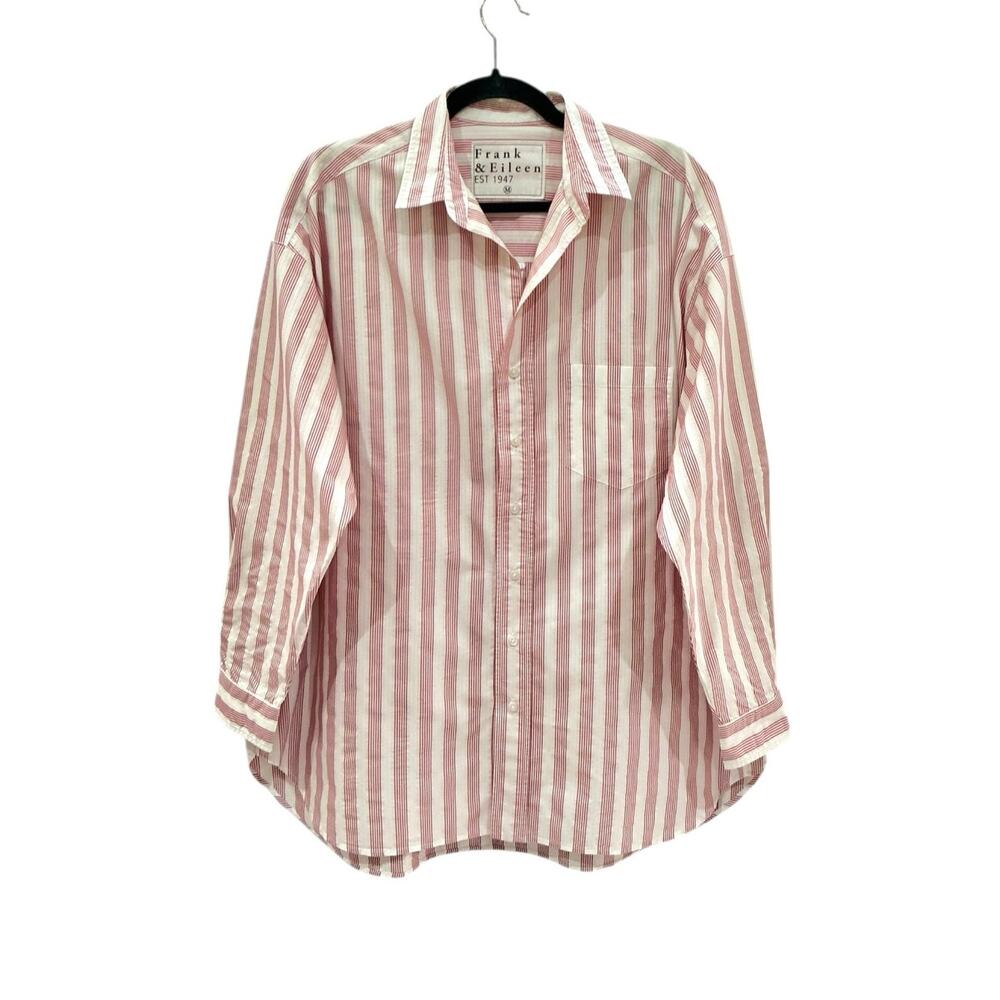 Frank & Eileen Shirley Oversized Button Up Italian Cotton Red Stripe Size Medium - Picture 4 of 14